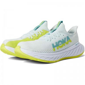 Men Hoka Carbon X 3 Road Running Shoes White Cyan | SG045-238