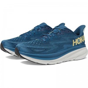Men Hoka Clifton 9 Road Running Shoes Blue Steel | SG846-263
