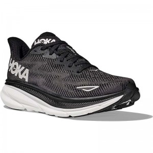 Men Hoka Clifton 9 Road Running Shoes Black White | SG269-685