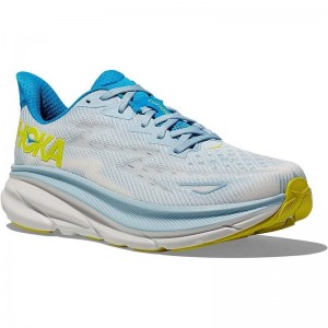 Men Hoka Clifton 9 Road Running Shoes White Blue | SG481-238