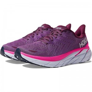 Women Hoka Clifton 8 Road Running Shoes Purple Burgundy | SG792-245