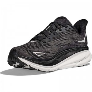 Women Hoka Clifton 9 Road Running Shoes Black White | SG684-407